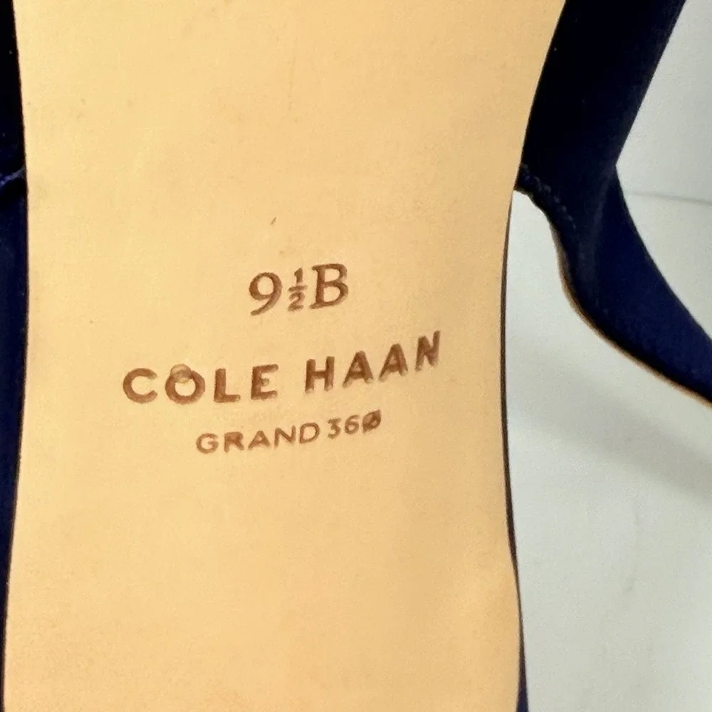 Cole Haan Vandam Sling 65 Navy Satin Pointed Toe Kitten Heeled Pumps Sz 9.5 - Picture 8 of 11
